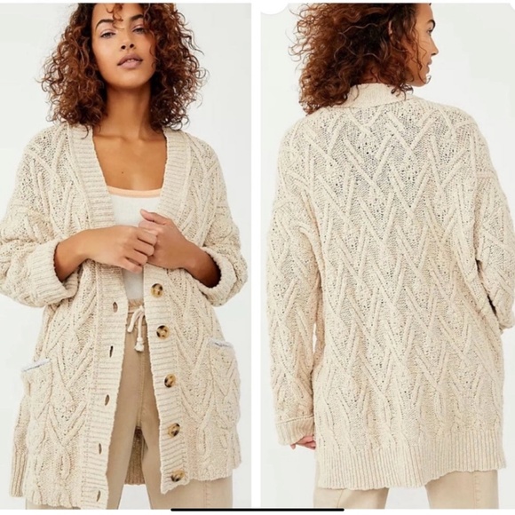 Free People Sweaters - Free People Sz L Montana Cable Knit Cardigan